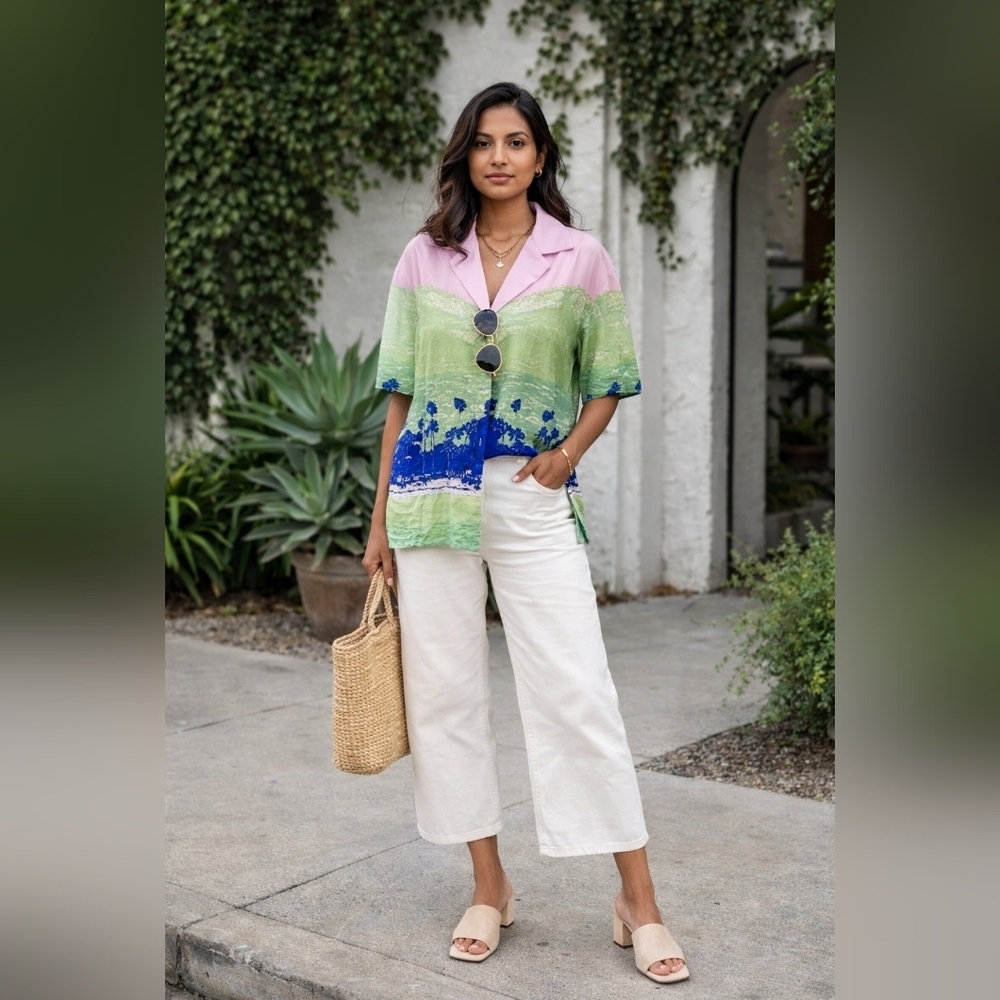 NWT Nasty Gal Recycled Landscape Print Tropical Shirt